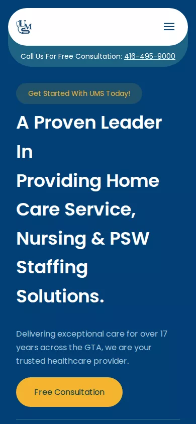 UMS Healthcare Agency website on a phone